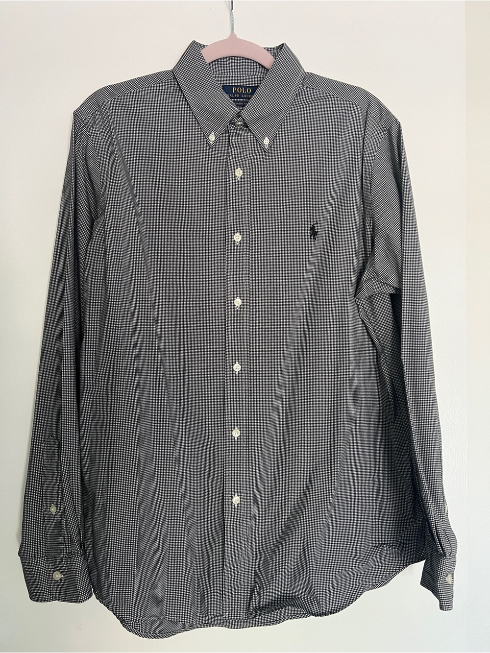 Polo Ralph Lauren Black/White Check Button Up Long Sleeve Shirt. Size 16.5.